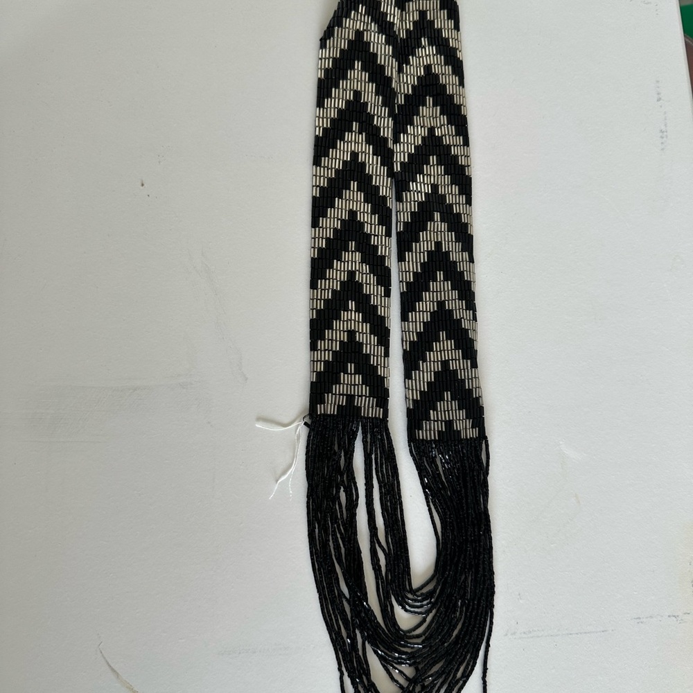 Black and White Beaded Chevron Scarf